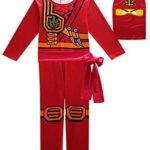 FINDPITAYA Déguisement Ninjago Masters of Spinjitzu Halloween Noel Ninja Cosplay Costume avec Masque et Ceinture Enfant Rouge