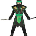 Costume de ninja Magicoo pour enfants Halloween Vert Noir avec armure élégante