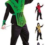 FOXXEO 40075 Costume Noir Ninja Enfants Costume Vert. 110158, size152 / 158